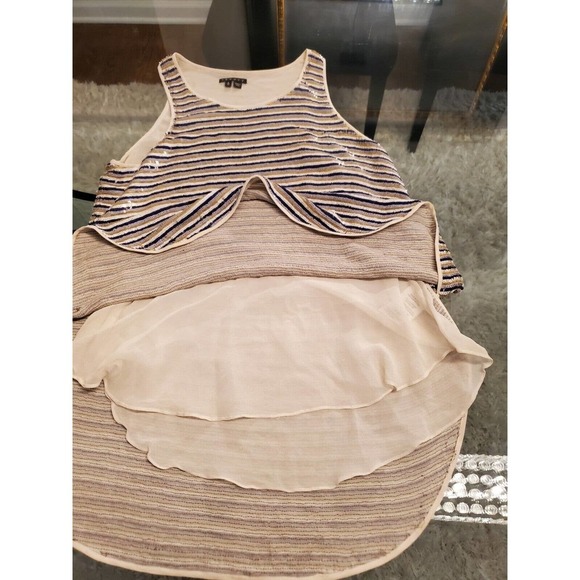 Theory Women's Blue & Yellow 100% Silk Sequin Sleeveless Top Blouse Size S/P - Picture 7 of 13